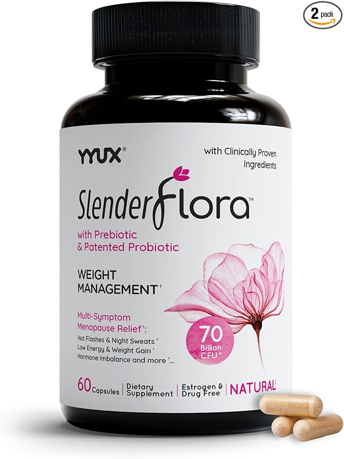 SlenderFlora - Menopause Probiotic Supplement | Weight Management, Hot Flashes, Night Sweats, Bloating | 70 Billion CFU | Gluten, Soy & Dairy Free | 60 Ct, Pack of 2