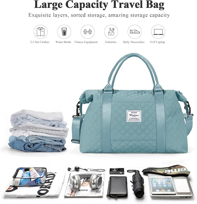 Travel Duffel Bag, Carry On Overnight Weekender Bags for Women | Travel Bag with Wet Pocket & Trolley Sleeve, For Spirit Airlines 18x14x8 Personal Item Bag