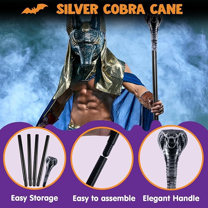 Spooktacular Creations Halloween Walking Cane, Egyptian Snake Staff for Mystical Pharaoh Ancient Themed Dress Up Party