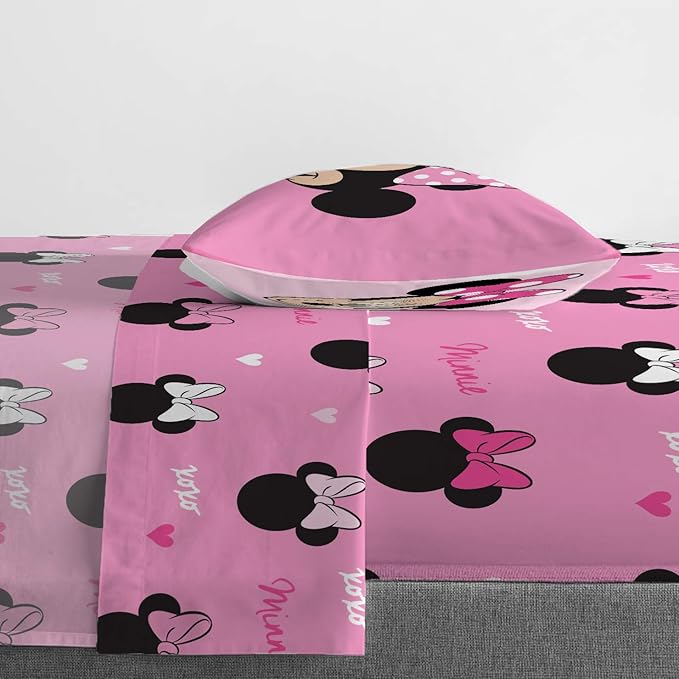 Jay Franco Kids Sheet Set with Fitted, Flat Sheets & Pillow Cover - Ultra-Soft Bedding with Pillowcase for Room Decor, Pink - Minnie Mouse, 3 Piece Twin