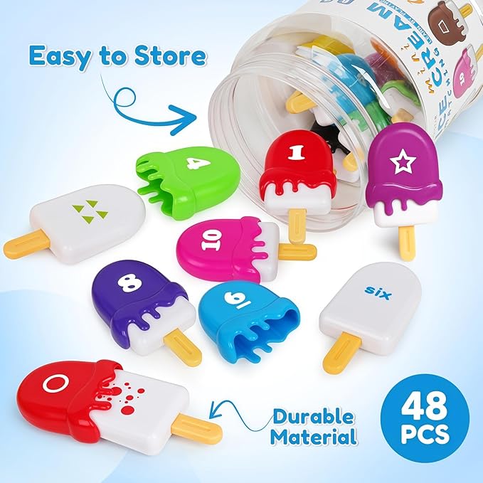 USATDD Numbers Learning Toys Number Popsicles Matching Toy Learning Numbers & Patterns Preschool Learning Activities Montessori Toys Back to School Gifts for Kids Ages 3+
