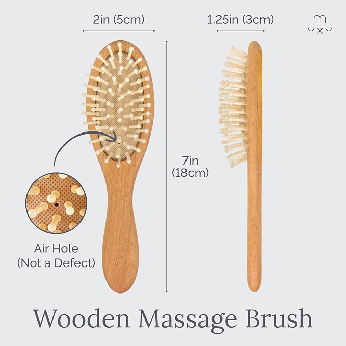 Natemia Wooden Baby Hair Brush & Comb Set - Natural Goat Hair Bristles & Soft Bristle Brush - Gentle Scalp Massage & Cradle Cap Comb - For Newborns & Toddlers, Baby Grooming Kit
