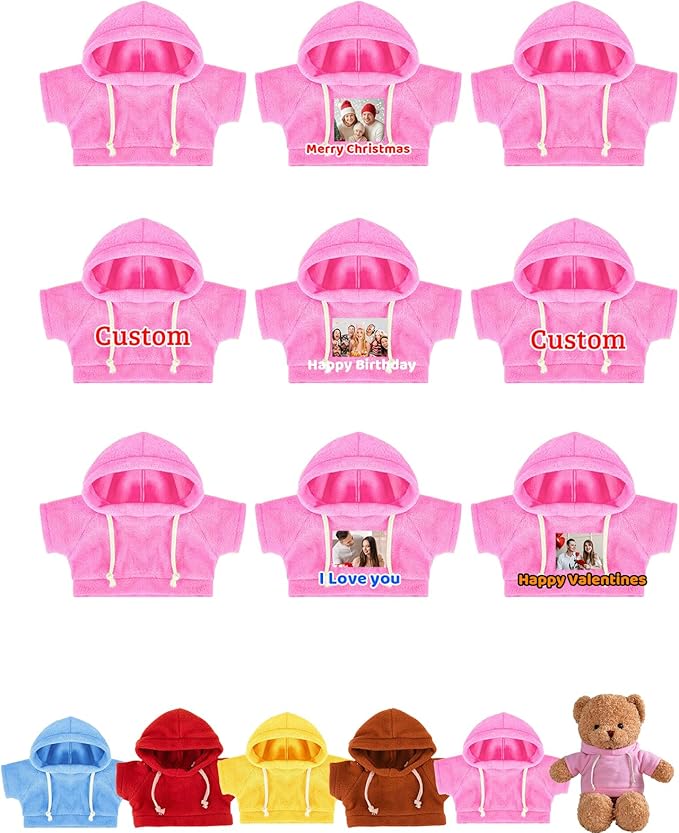 9 Pcs Custom Clothes for Teddy Bears with Name Photo, Personalized Stuffed Animal Clothing Fit 8-16 inch Stuffed Bears Sweater, Personalized Doll Clothes Make Your Own Plush Doll Shirt