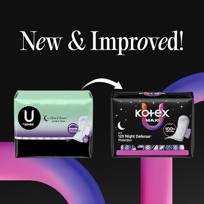 Kotex Overnight Maxi Pads, 78 Count (2 Packs of 39)(Packaging May Vary)