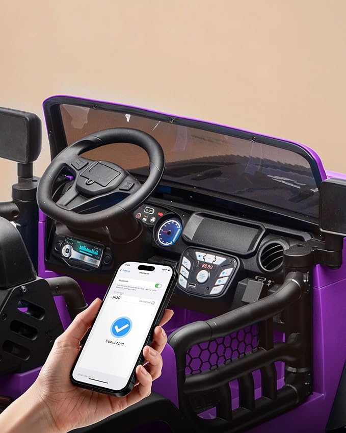 Outfunny 2 Seater Ride on Car Toy, 24V 4WD Electric Car for Kids 4-8 with Remote Control, 4x200W Motors, Capacity 150 lb - Purple