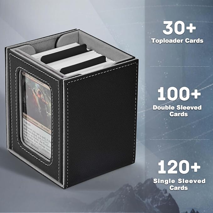 ZLCA MTG Deck Box with Commander Window Display, Trading Card Storage Box Holds 100 Double-Sleeved Cards Suitable for TCG/CCG/PTCG/EDH/Magic/Sport Cards (Black)
