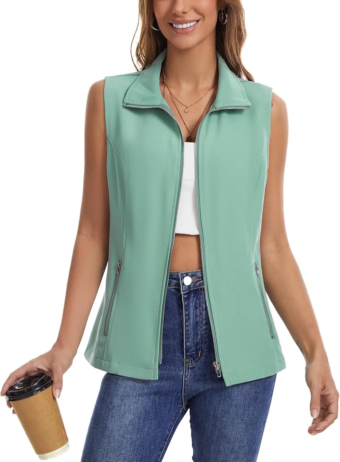 MISS MOLY Women's Lightweight Vest Casual Zip Up Utility Vest Hiking Golf Sleeveless Jackets with Pockets