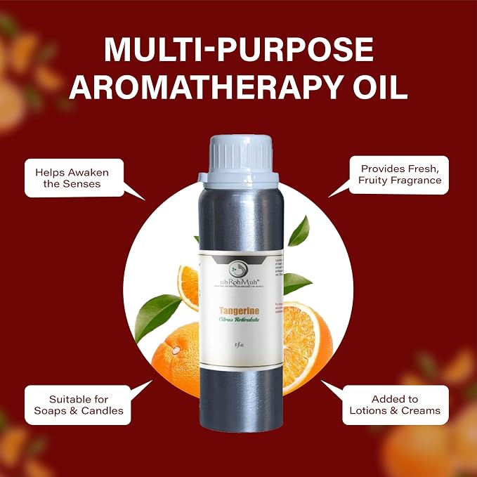 Tangerine Essential Oil, Citrus Reticulata, Cold Pressed Citrus Peel Oil, Sweet Citrus Aroma for Aromatherapy, Diffuser, Massage, Skin Care, Natural Fragrance Oil for Blends – 8 Fl oz