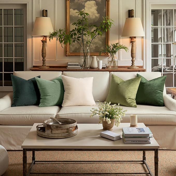 MIULEE Velvet Throw Pillow Covers 18x18 Inch Pack of 2 Sage Green | Soft Solid Decorative Pillow Covers, Modern Luxury Home Decor, for Couch Chair Sofa Bedroom Livingroom