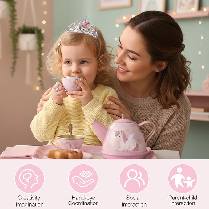 Tea Party Set for Little Girls, 49PCS Princess Tea Time Toys Including Tea Set Dessert Carrying Case, Toddler Girl Toys Kids Kitchen Pretend Playset, 3 - 8 Year Old Girl Birthday Children's Day Gifts