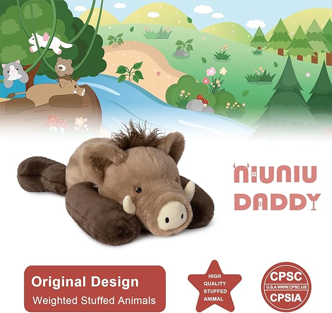 Niuniu Daddy 20" | 3.3 Pound Wild Boar Weighted Pig Stuffed Animals for Kids Adults, Large Wild Boar Weighted Body Pillow for Sleeping, Fluffy Pig Plush Toy for Birthday Christmas Holiday Presents