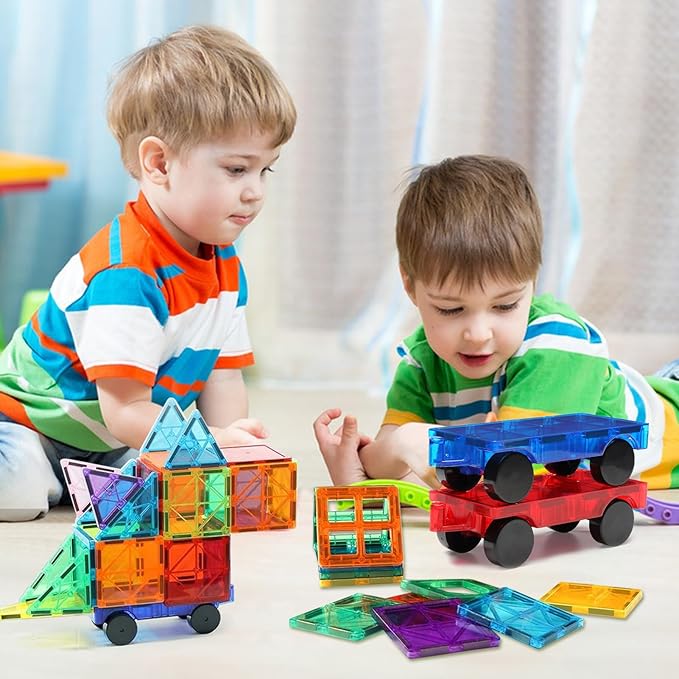 Magnetic Tiles Cars Construction Set, Magnetic Building Blocks Cars Toy for Kids Ages 4-8 3-5 Magnet Bricks Truck Kit Educational Sensory Toys Gifts for 3+ Year Old Boys & Girls