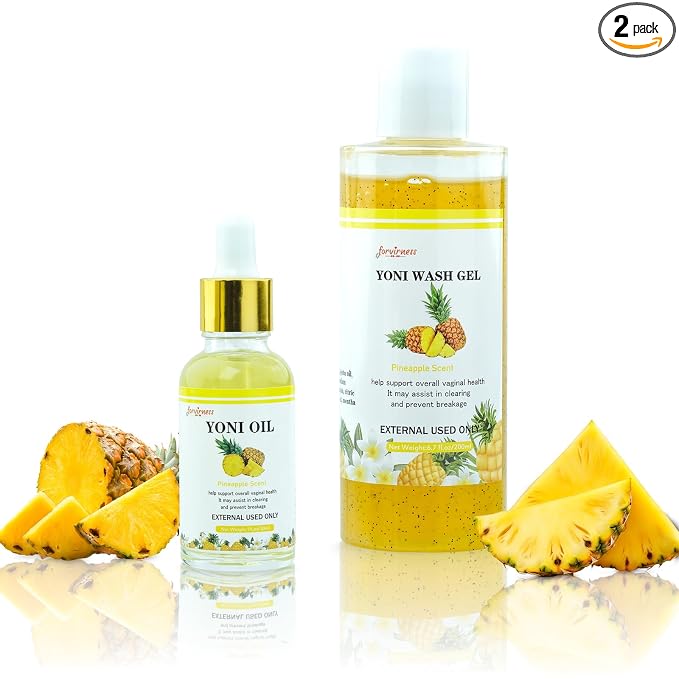Natural Yoni Wash Yoni Oil Set, Feminine Wash for Women ph Balance, 1 fl.oz Feminine Oil & 6.7 fl.oz Intimate Wash - Pineapple Scent