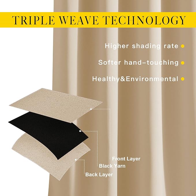 NICETOWN Bedroom Blackout Curtains and Drapes - Window Treatment Thermal Insulated Solid Grommet Blackout Drapes for Bathroom (Biscotti Beige, Set of 2, 37 by 54 Inch)