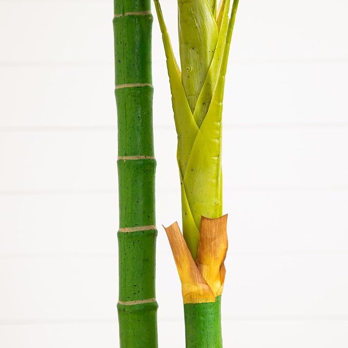 Nearly Natural 8 ft Artificial Golden Cane Palm Tree with Nursery Pot | Two Realistic Trunks, Lifelike Palm Leaves, Black Nursery Planter, Indoor Home Decor, Maintenance-Free foliage
