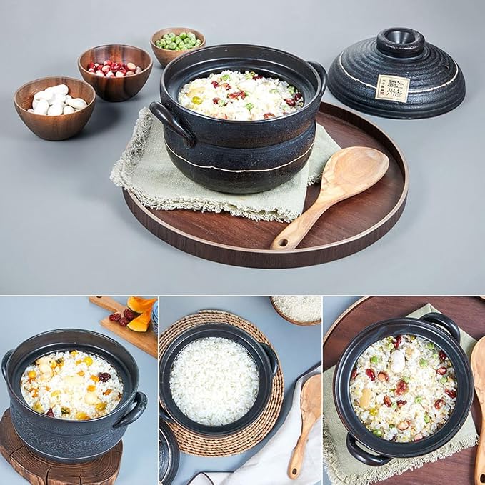 Yeoju traditional Korean Stone Pot with Lid variety of dishes Cookware black 8.7x7x4.5 inches
