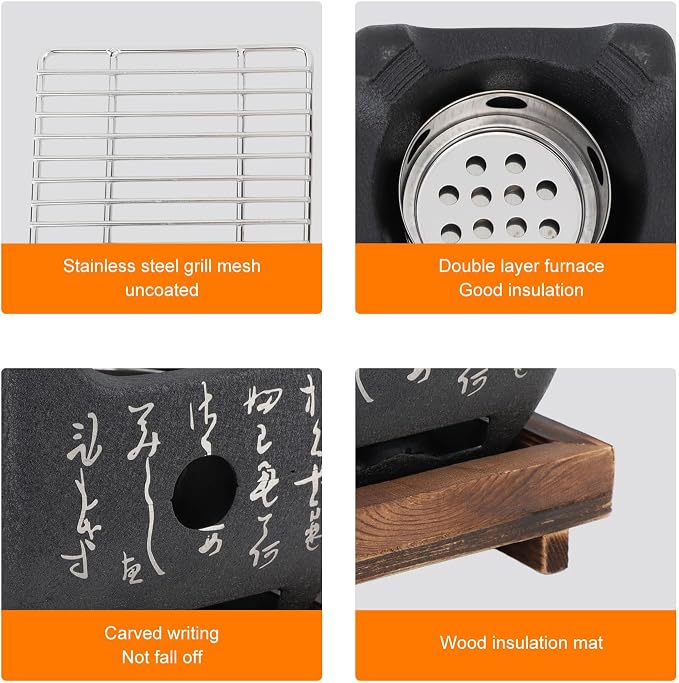 Topyond Japanese Charcoal Grill, Portable BBQ Stove(6.5x5.7in) | Hibachi & yakitori grill，heat-resistant fast heating BBQ stove, portable hibachi grill for yakiniku, robata,outdoor cooking