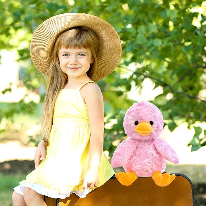 Rose Duck Plush Stuffed Animal, Cute Furry Pink Duck Toy, Soft Cuddly Plushie Hugger Toy for Boys Girls, Gifts for Kids or Girlfriend, 9 Inches