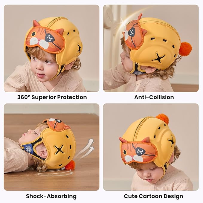 Baby Head Protector Baby Helmet for Crawling and Walking - No Bumps and Soft Safety Peak - Ultra Light and Adjustable Baby Head Protector Suitable for Babies 6-24 Months-Captain Kitty