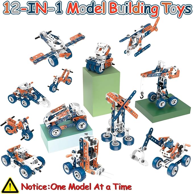 12 in 1 STEM Toys for 4 5 6 7 8+ Year Old Boy Building Toys Kids Age 4-8 5-7, 152 PCS Construction Blocks for Preschool Kids Educational STEM Kits Engineering Creative Christmas Birthday Gifts