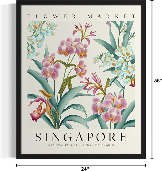 Singapore Flower Market Unframed Art Print Poster, Wall Art Floral Painting Botanical Decor for Bedroom, Kitchen, Bathroom Livingroom Decoration 82B (Singapore, 36"L x 24"W, Unframed)