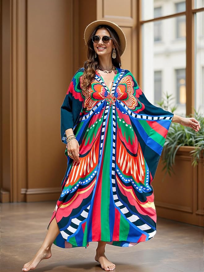 Mumu Dresses for Women Plus Size, Bohemian Kaftan Beach Cover Up Long Maxi Nightgown Soft Loungewear
