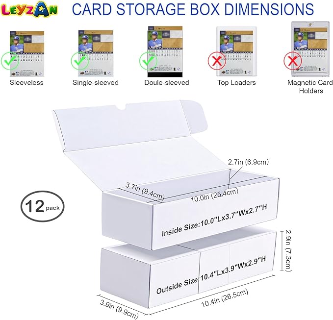 Trading Card Storage Boxes, 12 Pack 600 Count Cardboard Card Organizer for MTG, TCG & Sports Cards, Fits Sleeved Cards, Bulk Card Storage for Trading Card Collections, 10.4 INCH