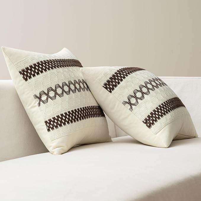 MIULEE Set of 2 Dark Brown Boho Decorative Lumbar Pillow Covers 12x20 Inch | Fall, Farmhouse Couch Throw Pillows, Modern Cotton Cushion Covers, Macrame Woven Home Decor for Bed Sofa Chair