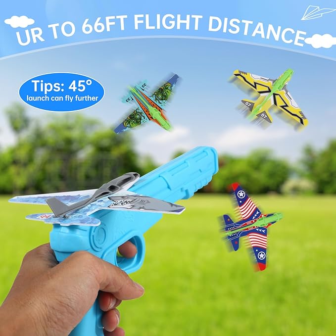 Manmel 12 Pack Airplane Launcher Toys for Kids, 2 Launchers and 10 Foam Glider, Indoor Outdoor Flying Toys for Boys Girls 4-8 Years Old, Plane Party Favors Birthday Gifts for Toddlers