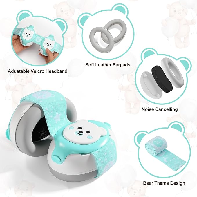 Baby Headphones,Bear Infant Ear Protection Noise Cancelling Headphones for Infants 0-36 Months,Baby Travel Essentials with Carrying Bag Infant Earmuffs for Sleep/Airplane/Outdoor
