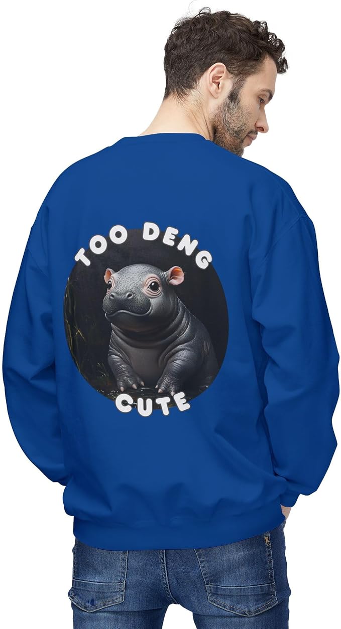 Unisex Fleece Crewneck Sweatshirt - Too Deng Cute Moo Deng Hippo, Cozy Cotton Blend, Classic Relaxed Fit