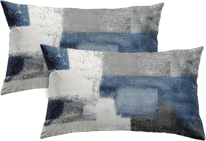 Emvency Throw Pillow Covers Set of 2, 12 x 20 Inch, Abstract Modern Blue | Gray Painting Outdoor Decorative Square Pillow Cases Couch Cushion Case for Couch Bed Sofa Living Room Home Decor