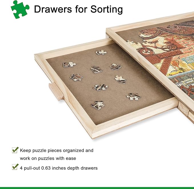 ALL4JIG 1500 Pieces Rotating Puzzle Board with 4 Drawers and Cover,25"x34" Portable Wooden Jigsaw Puzzle Table for Adults,Lazy Susan Spinning Puzzle Boards Birthday Gift for mom