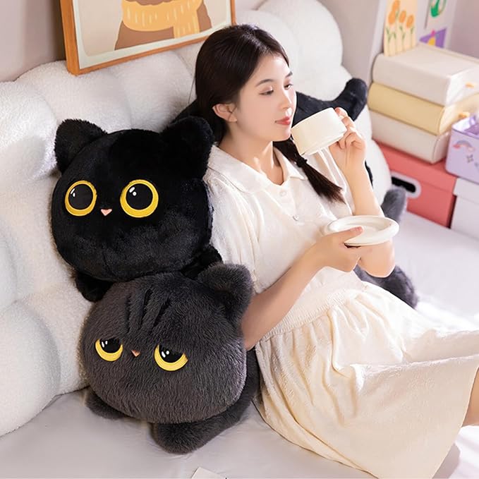 PEACH CAT 19.7" Long Cat Plush Pillow Cute Kitten Stuffed Animals Plushies Toy Gifts for Kids Black