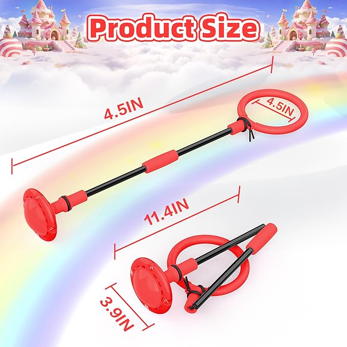 Ankle Skip Ball for Kids, Foldable Colorful Light Flash Wheel Skip Ball for Adults, Indoor Outdoor Game Toys for Kids Girls Boys, Gift for Girls, Boys Ages 5 6 7 8 9 10 11 12 Years Old- Red