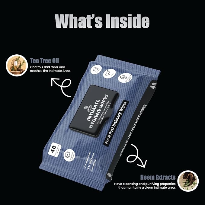 Skin Elements Intimate Hygiene Wipes | Unisex | pH Balanced Wet Wipes | Tea Tree Oil & Neem Extracts | 40 Intimate Hygiene Wipes | Pre and Post Intimacy