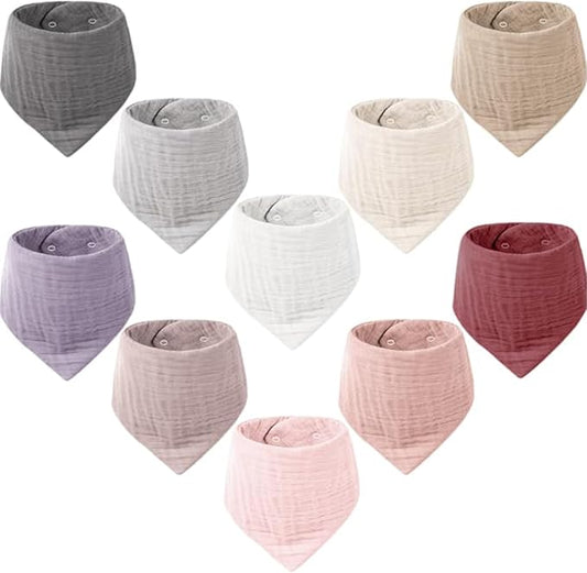 Konssy Muslin Baby Bibs 10 Pack Baby Bandana Drool Bibs 100% Cotton for Unisex Boys Girls