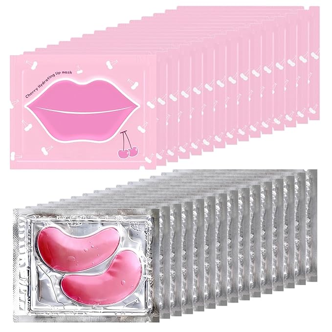 Lingyun 30 Pairs Eye Masks & Lip Mask,Under Eye Patches for Puffy Eyes,Pink Collagen Eye Mask Pads,Anti Wrinkle Patches for Lip, Mothers Day Gifts,Bulk Gifts, Teacher Appreciation Gifts, Small Gifts