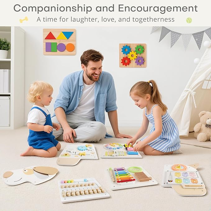 Wooden Dog Sensory Wall Panel, Montessori Wall Busy Board, Toddler Learning Activity Center, Educational Montessori Toys for for Kids Room, Preschool & Daycare
