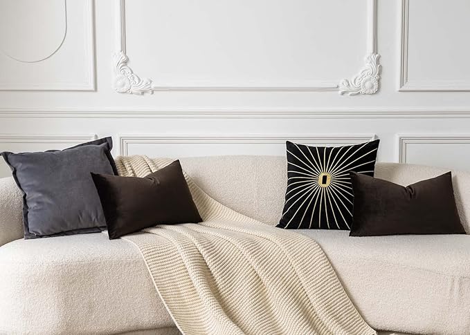 12x20 Throw Lumbar Pillow Covers Decorative Cushion Covers Set of 2,Coffee | Soft Velvet Pillow Cases with Invisible Zipper for Modern Couch Sofa Bed Living Room Bedroom Home Decor