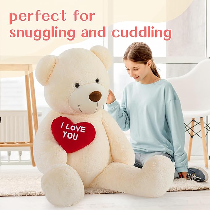 Tezituor Giant Teddy Bear 52" - Big Stuffed Animal with Heart - Large I Love You Plush Toys for Kid Christmas Birthday - Valentines Gift for Girlfriend