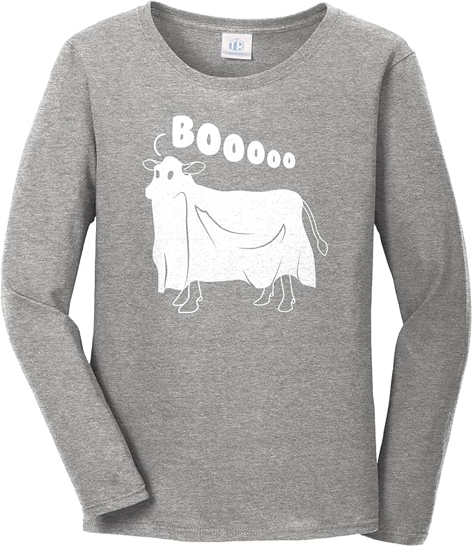Threadrock Women's Cow Ghost Saying Moo Long Sleeve T-Shirt