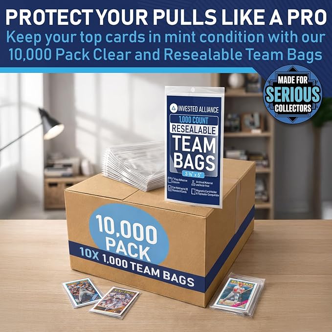 Invested Alliance Resealable Set Team Bags for Trading Cards | Ultra, TCG, Baseball, Sports Card Team Bags Sleeves. Fits Top loaders, Magnetic & Semi Rigid Holders. High Clarity Collectible Sleeves.