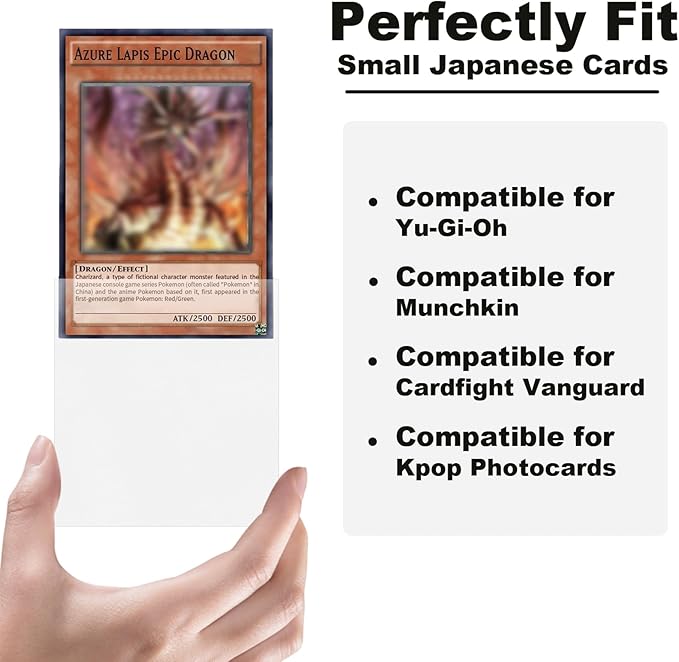 Clear Card Sleeve 200 Pack Compatible with Yu-gi-oh Card Sleeve Japanese Small Card Sleeves Photocard Sleeves 62x89mm, Back Textured Perfect Shuffling, Protect Your Japanese Sized Never Tear