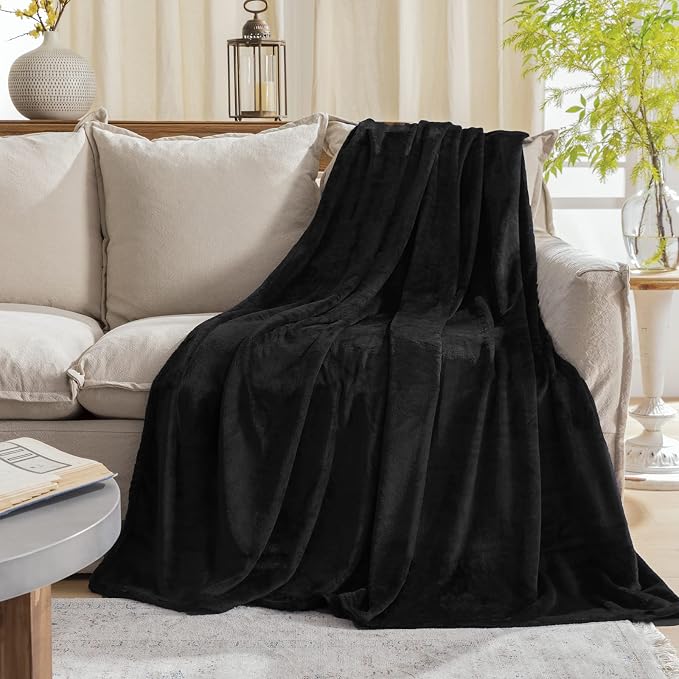 Black Fleece Plush Throw Blanket 90"x90"for Couch Sofa Fuzzy Cozy Flannel | Super Soft Lightweight Microfiber Blanket for Bed Chair bedroom Home Decor All Season,Birthday Gifts for Women Mom Adult