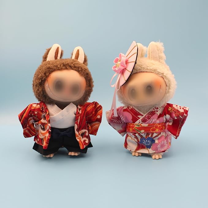 17cm Handmade Doll Clothes for Labubu,Japanese Kimono Couple Doll Outfits, Exquisite Party Decoration Outfits with Traditional Edo Style