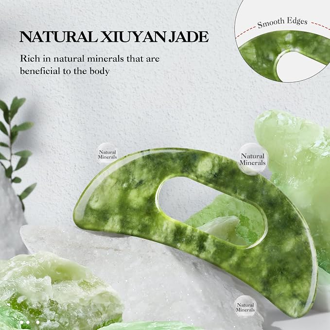 Jade Stone Gua Sha Massage Tool Large Guasha Board with Handle Muscle Scraping Massage Tools Body Sculpting Anti Cellulite Spa Acupuncture Tools for Back Neck Leg Massage, Lymphatic Drainage