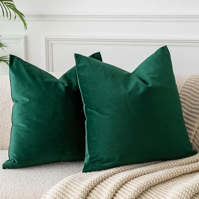 20x20 Decorative Velvet Throw Pillow Covers Set of 2 for Couch,Dark Green | Soft Cushion Cases with Invisible Zipper for Modern Sofa Bed Living Room Bedroom Home Decor Christmas