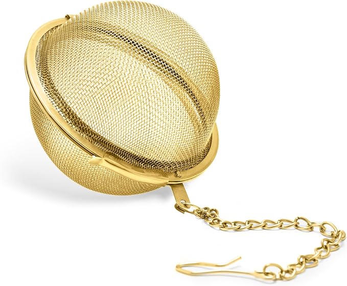 Pinky Up Gold Metal Ball Tea Infusers for Loose Tea - Stainless Steel Mesh Tea Diffuser, Gold Strainer Tea Steeper, Tea Accessories - Set of 1, Gold