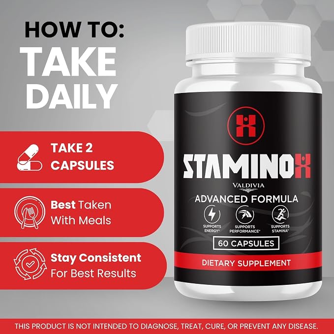 Valdivia (5 Pack) Staminox Capsules, Official Staminox Support Supplement Pills Reviews (300 Capsules)